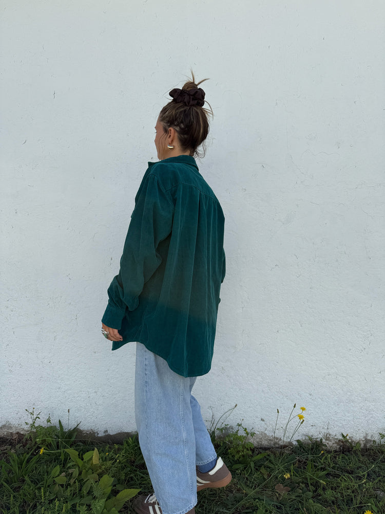 Vtg Deep Teal Cord Button Down