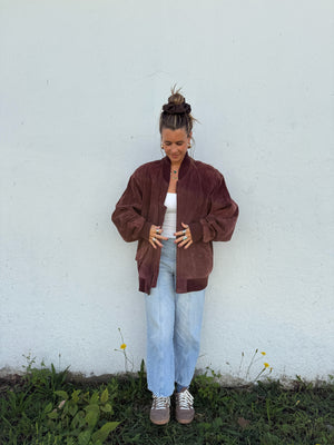 Vintage Maroon Suede Bomber Jacket