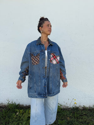 90's Plaid Patch Denim Jacket