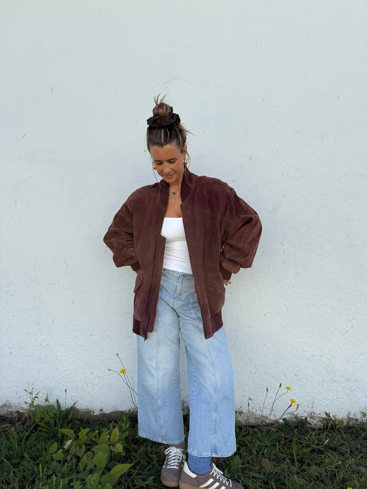 Vintage Maroon Suede Bomber Jacket