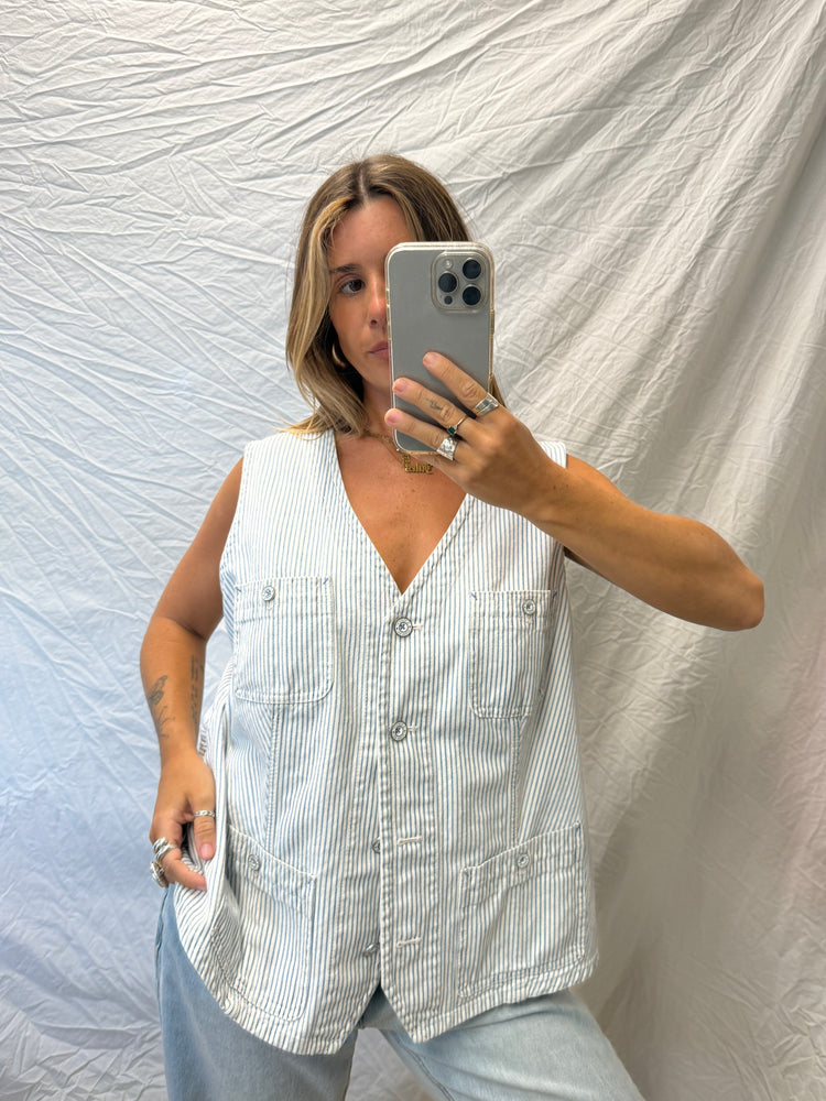 Ralph Lauren Cotton Denim Pinstripe Vest