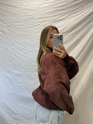 Vintage Maroon Suede Bomber Jacket