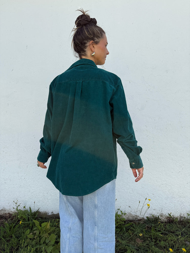 Vtg Deep Teal Cord Button Down