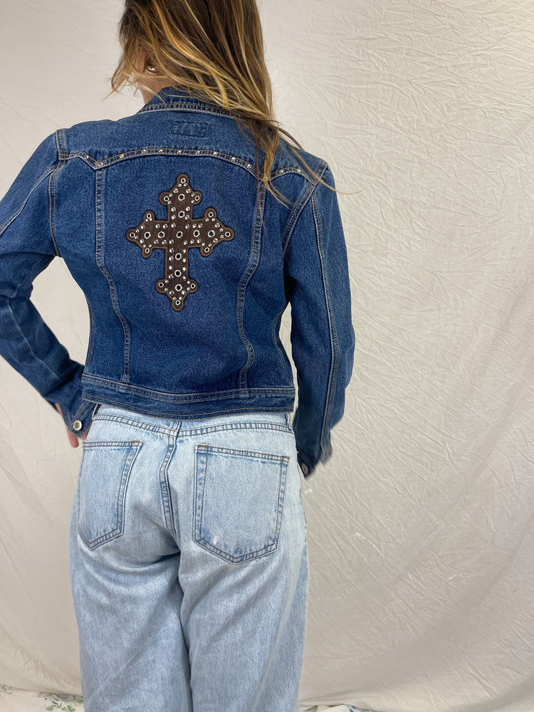 Y2K Studded Cross Denim Jacket