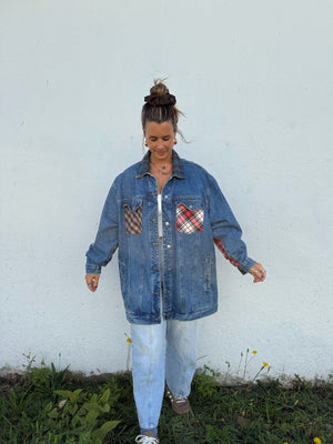 90's Plaid Patch Denim Jacket