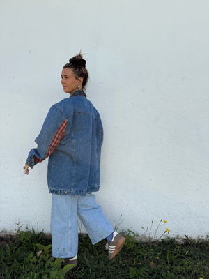 90's Plaid Patch Denim Jacket