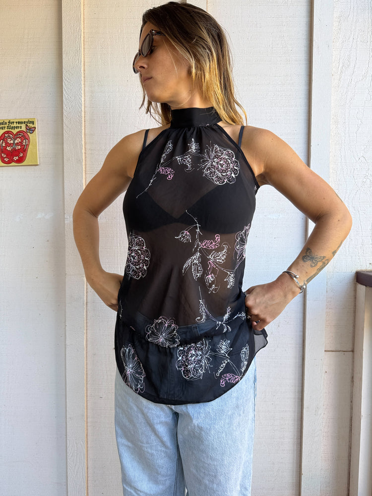 Y2K Sheer Halter Drape Top