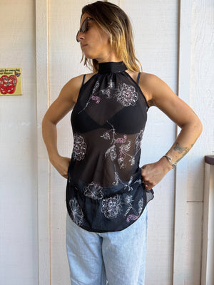 Y2K Sheer Halter Drape Top