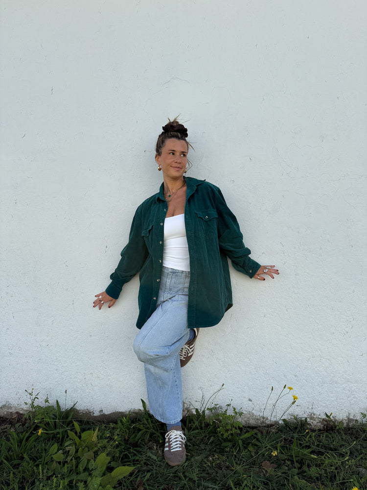 Vtg Deep Teal Cord Button Down