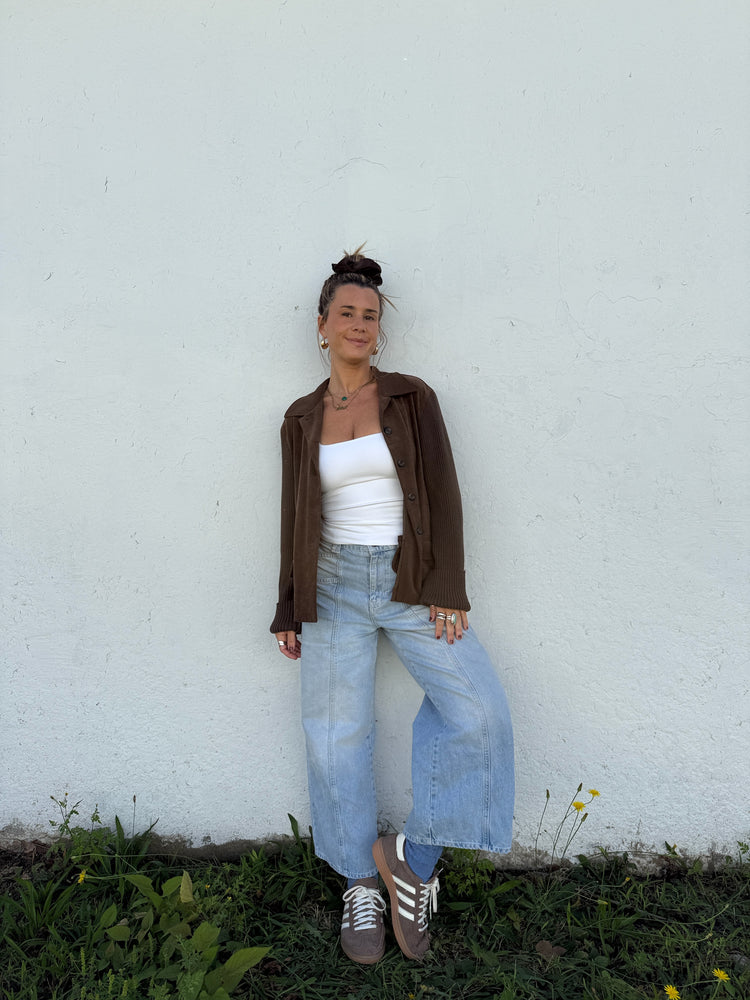 90's Mocha Faux Suede/Knit Cardigan