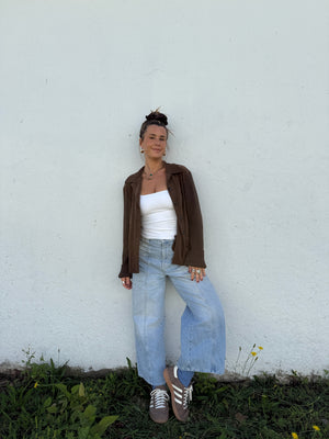 90's Mocha Faux Suede/Knit Cardigan
