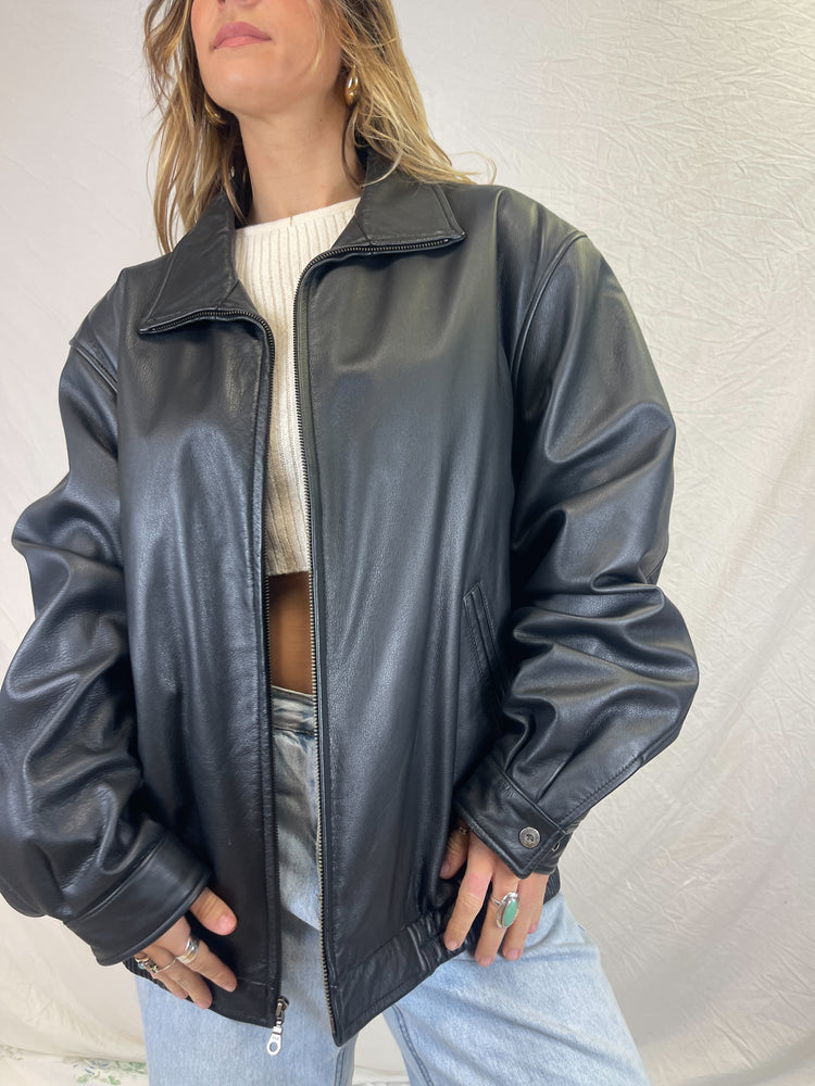 Noir Leather Bomber Jacket