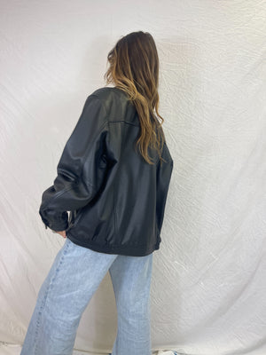 Noir Leather Bomber Jacket