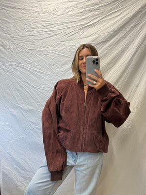 Vintage Maroon Suede Bomber Jacket