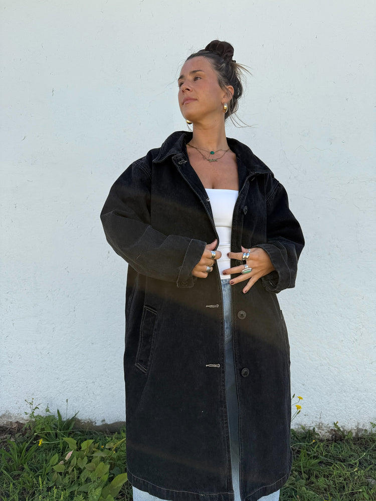 Y2K Black Denim Chore Trench