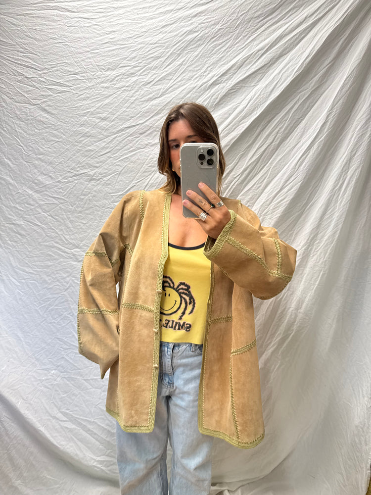 Y2K Suede Leather Knit Jacket