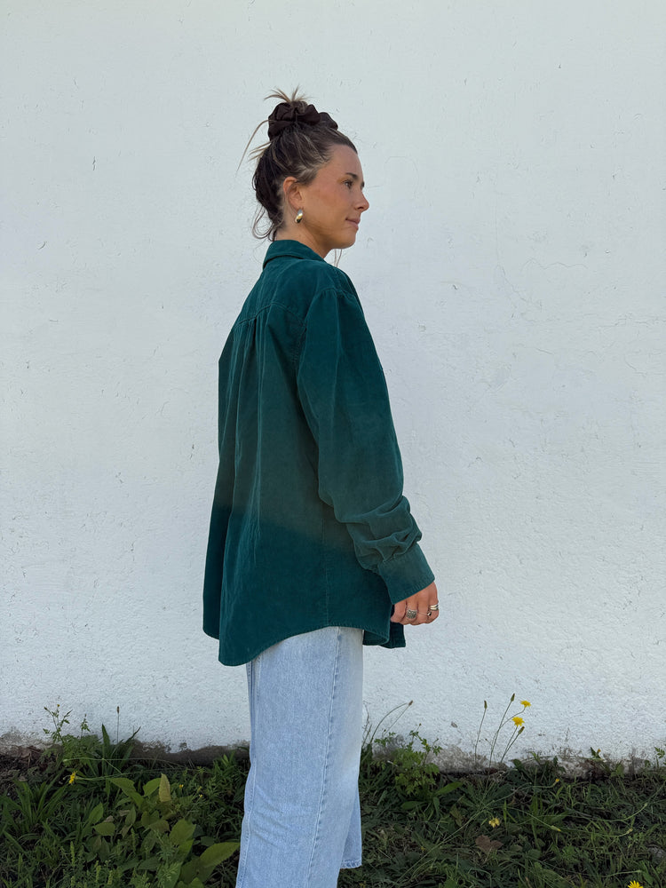 Vtg Deep Teal Cord Button Down
