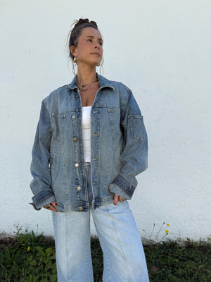 Vtg Lightwash Patchy Denim Jacket