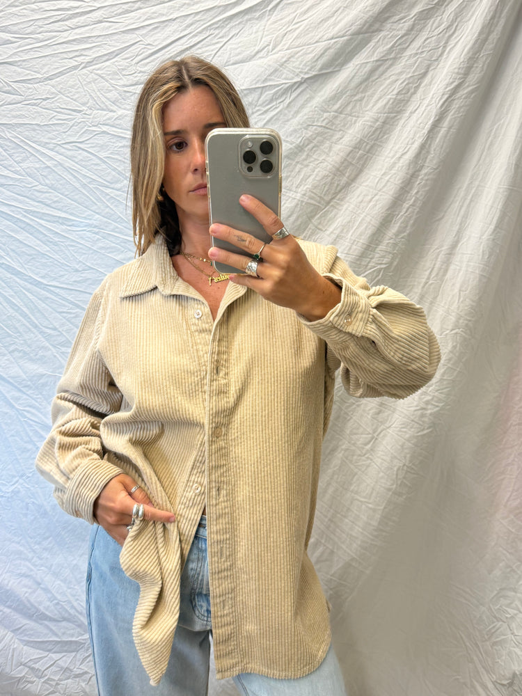 80's Taupe Cord Button Down