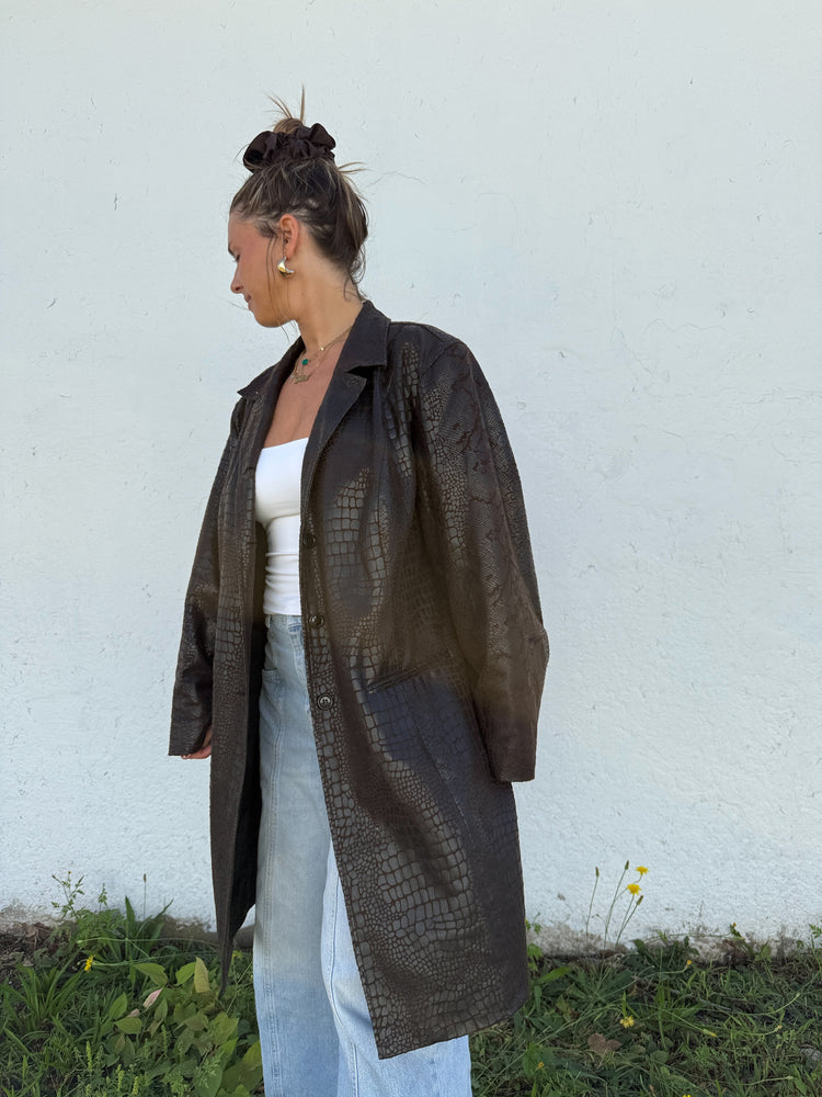 90's Dark Chocolate Faux Scales Trench