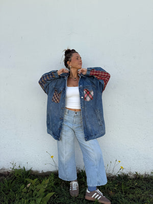 90's Plaid Patch Denim Jacket
