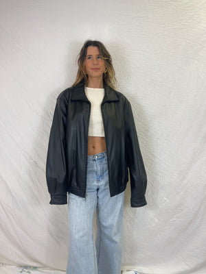 Noir Leather Bomber Jacket