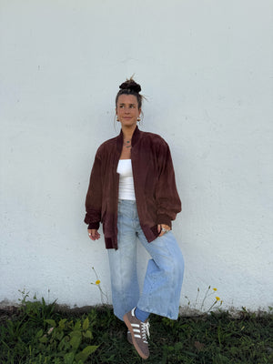 Vintage Maroon Suede Bomber Jacket