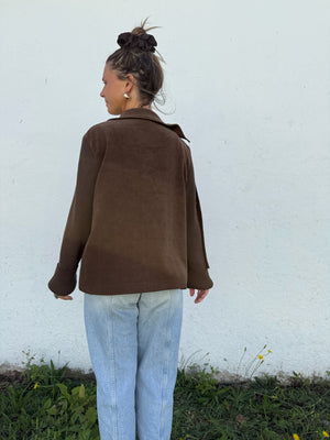 90's Mocha Faux Suede/Knit Cardigan