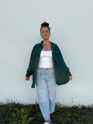 Vtg Deep Teal Cord Button Down