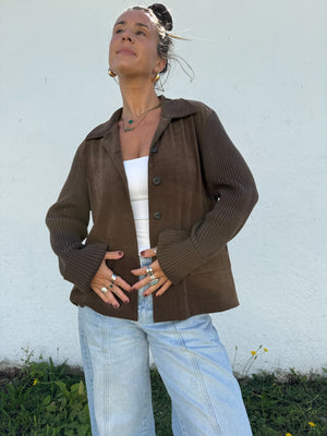 90's Mocha Faux Suede/Knit Cardigan