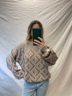 Vintage Taupe Diamond Knit Sweater