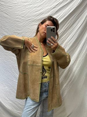 Y2K Suede Leather Knit Jacket