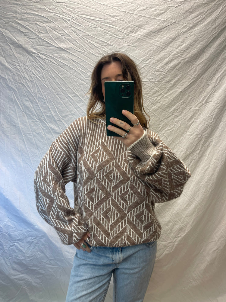 Vintage Taupe Diamond Knit Sweater