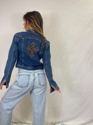 Y2K Studded Cross Denim Jacket