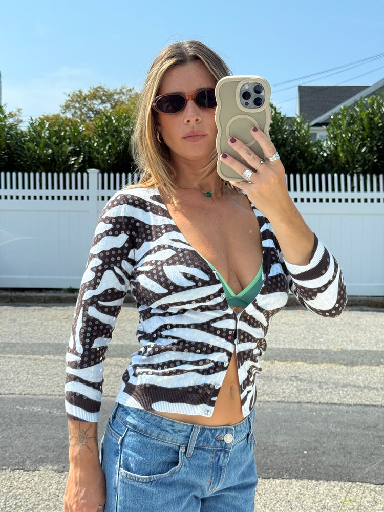 Y2K Zebra Sequin Cardigan