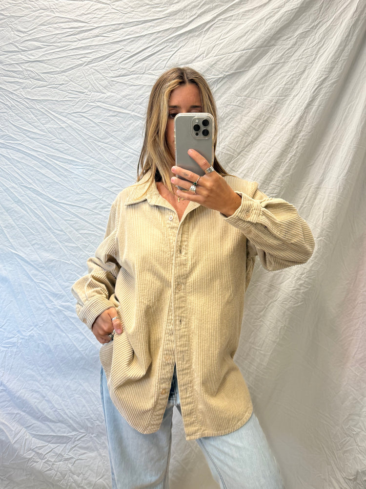 80's Taupe Cord Button Down
