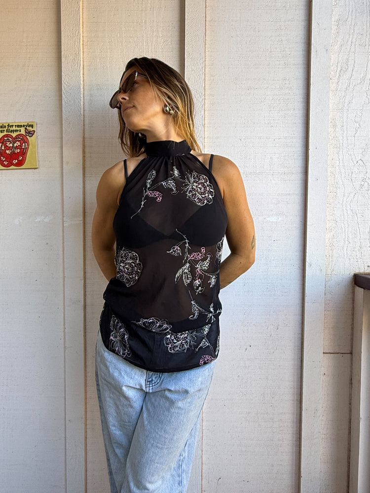 Y2K Sheer Halter Drape Top