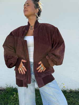 Vintage Maroon Suede Bomber Jacket
