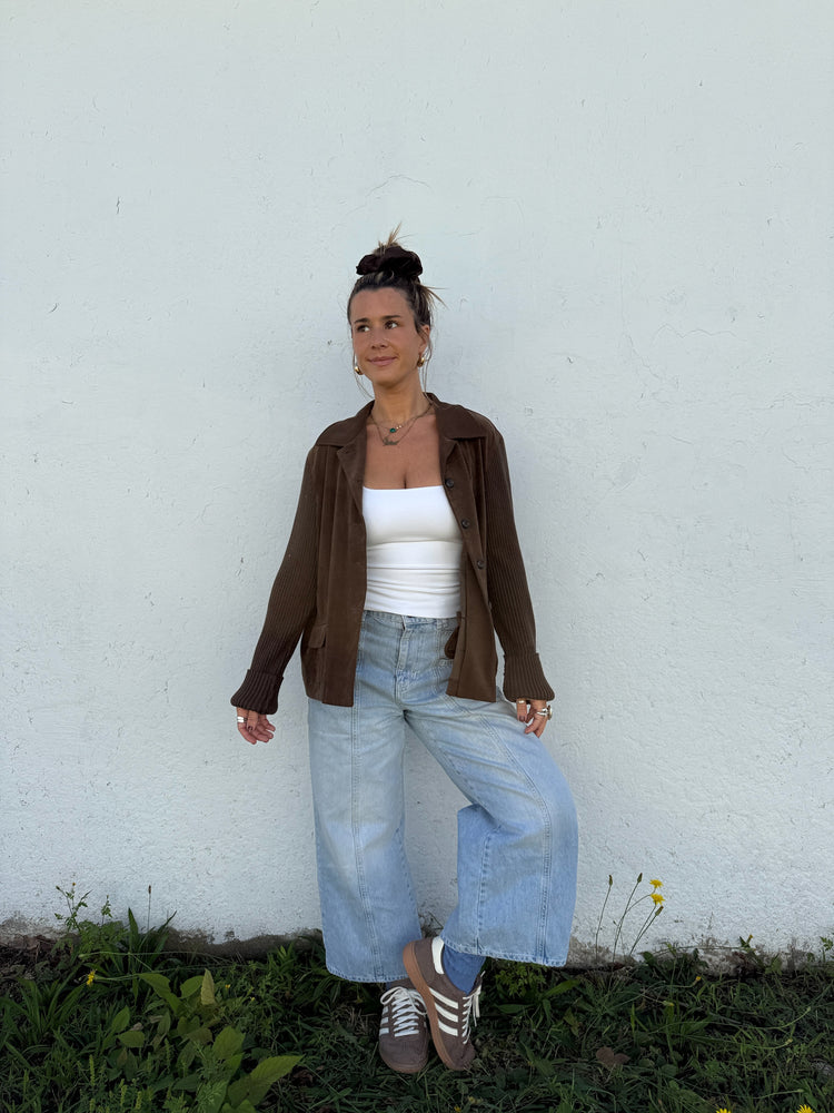 90's Mocha Faux Suede/Knit Cardigan