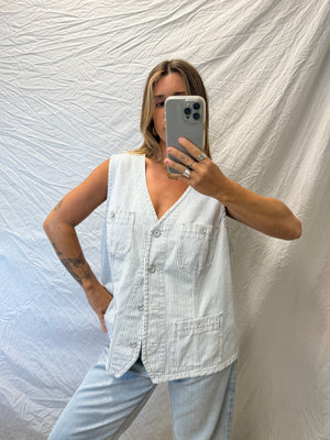 Ralph Lauren Cotton Denim Pinstripe Vest