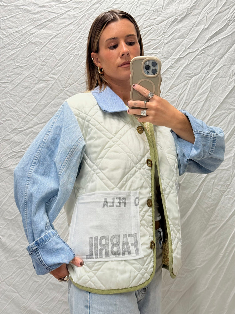 Handmade Jacket - Antique Flour Sack + Denim