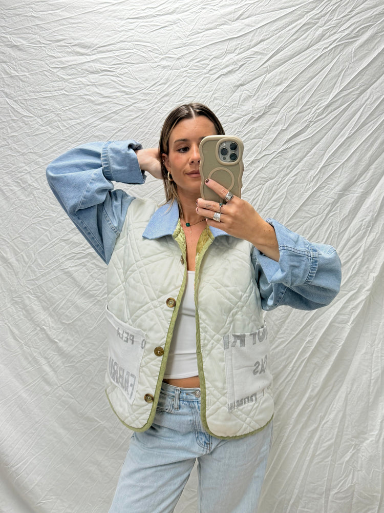 Handmade Jacket - Antique Flour Sack + Denim